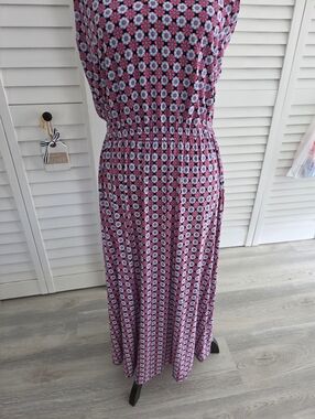 Anne Klein Pink and Blue Geometric Floral Maxi Dress